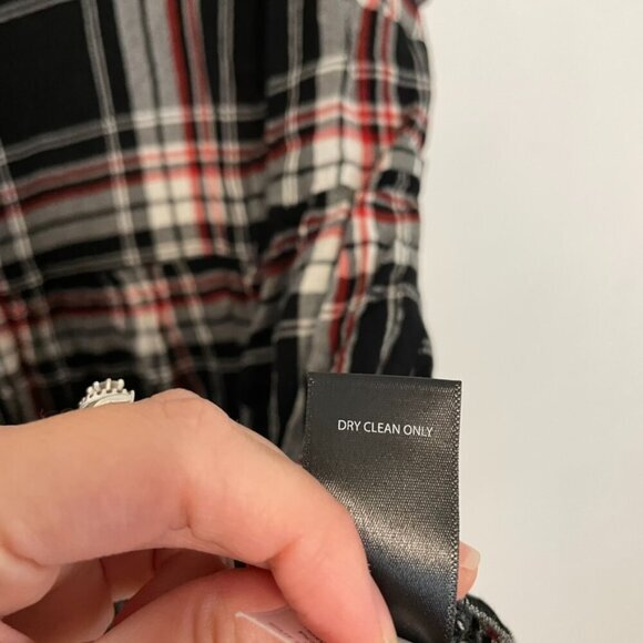 TORRID 00 Plus Size Black Red Plaid Shirred Hem Top Short Sleeve Babydoll 10 M L - Picture 11 of 14